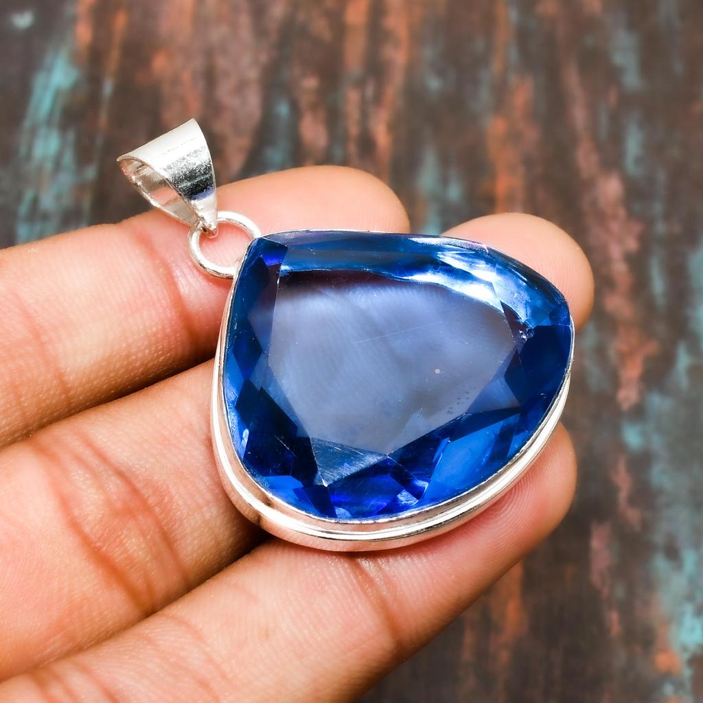 Swiss Blue Topaz, Gemstone 925 Sterling Silver Handmade Jewelry Pendant For Thanksgiving