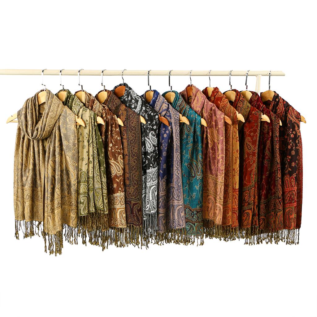 New Thick Cashew Print Hijab Scarf Shawl Wrap Paisley Pashmina Jacquard Stoles Vintage Headscarves Printed Cotton Tippet Tassel