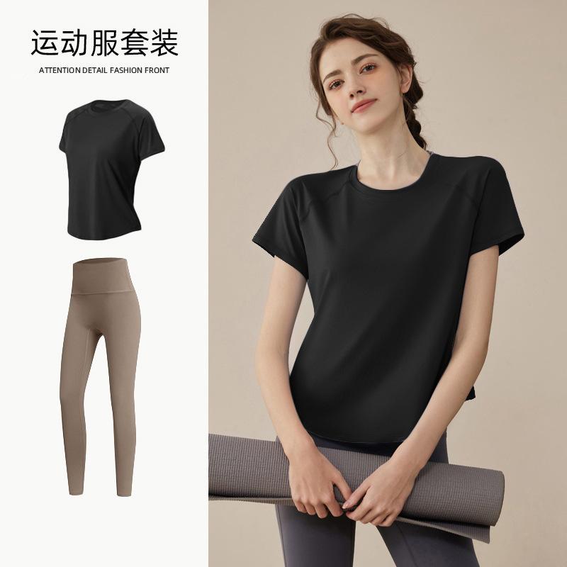 Yoga suit, women's spring loose and breathable T-shirt, loose and quick-drying fitness suit, thin running sweat suit
