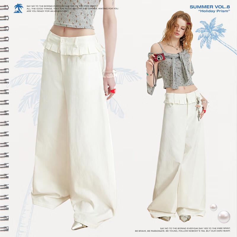 UNIFREE Korean Style Ruffle Hem Wide-Leg Pants