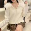 Autumn and winter new hooded short fashion knitted cardigan small imitation fox fur collar jacket women's sweater
