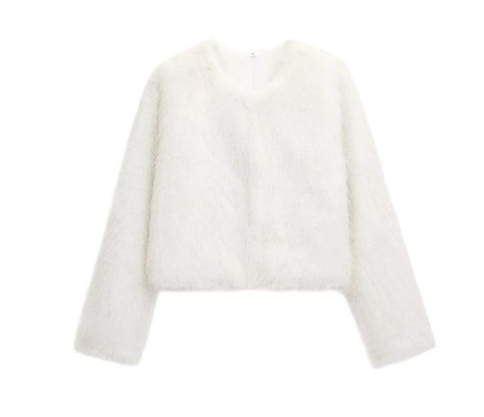 Faux Fur Jacket Fashion Women's Faux Fur Effect Round Neck Long Sleeve Short Jacket