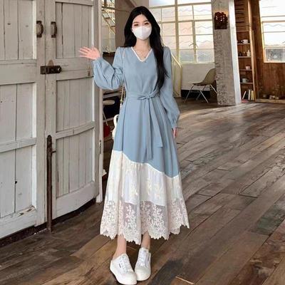 Women's French Style Blue Mid-Length Dress for Early Spring and Autumn 2025 - Trendy High-End Design