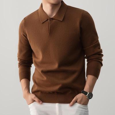 Men's Autumn/Winter High-End Wool Knit Pullover with Shirt Collar - Solid Color, Thick, Loose Fit, Old Money Style