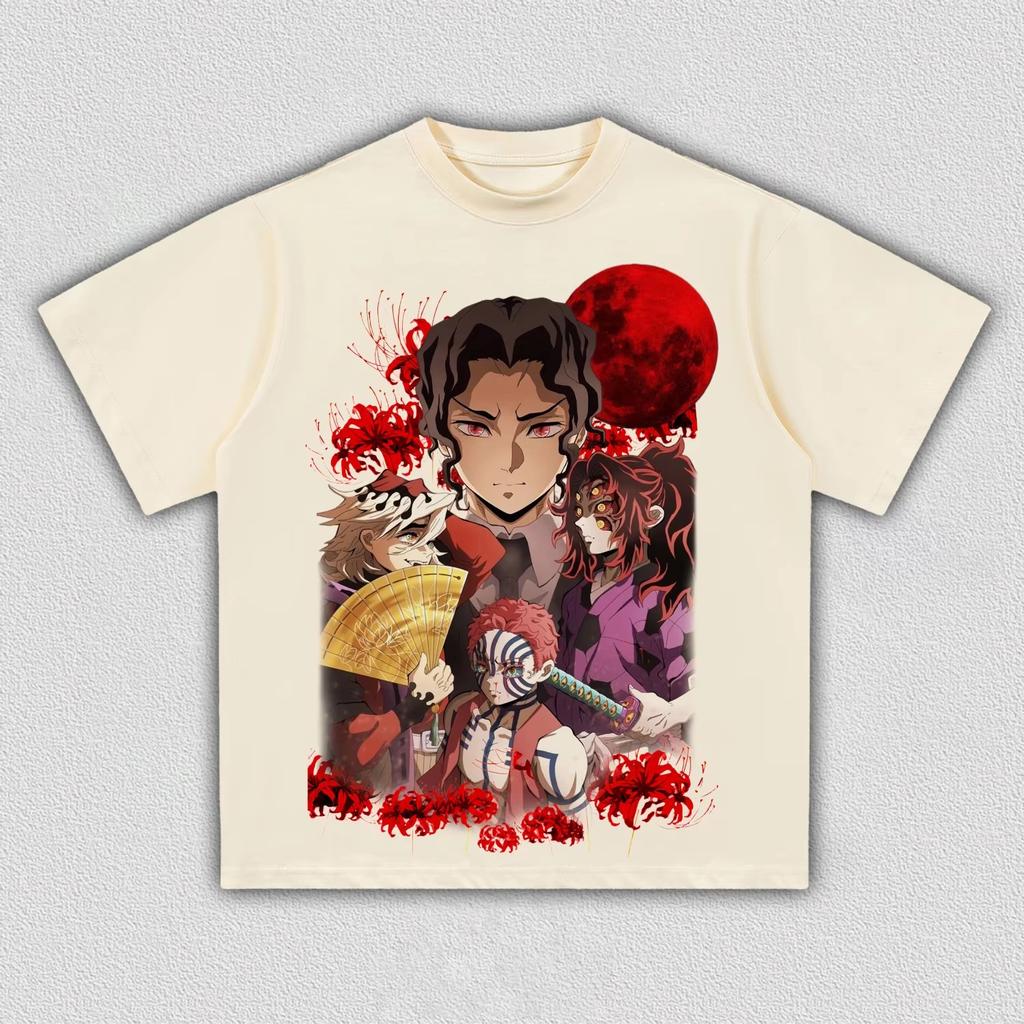 Unisex Demon Slayer Muzan & Upper Demons Red Moon Collage Anime Graphic T-Shirt, Cool Comic Print Casual Streetwear T-shirt