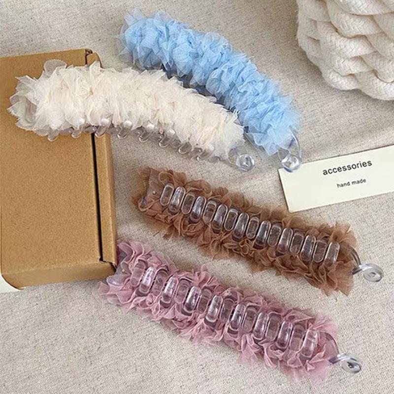 French Chiffon Solid Color Banana Claw Clip Fashion Ponytail Barrettes Large Hair Clip Hairpins Women Hair Accessories Gifts
