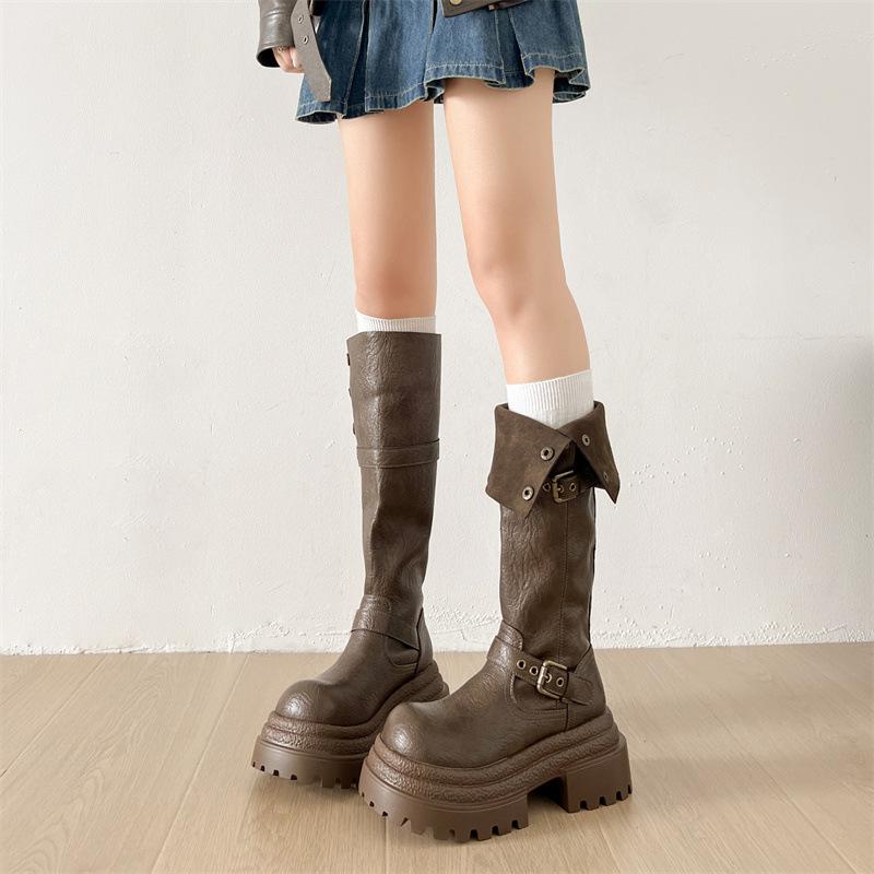 Queen Van Meillard style platform boots women's boots 2025 new autumn with skirt slim knight boots