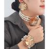 Perlen-Kamelien-Halskette, Armband und Ohrringe im Retro-Stil für Damen