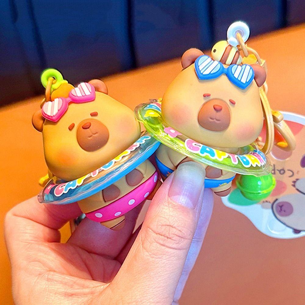 Funny Capybara Doll Keychain Cute Cartoon Car Key Ring Lucky Swimming Ring Capybara Pendant  Unisex