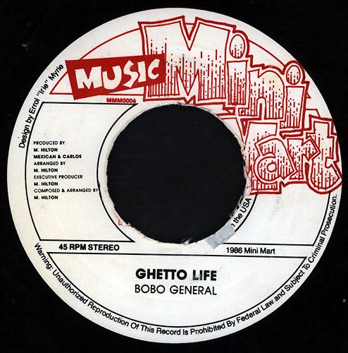 

7-дюймовая пластинка BOBO GENERAL Ghetto Life MMM0006 Музыкальный Мини-Маркет 1986 Ямайка Регги Ска Даб Б/у