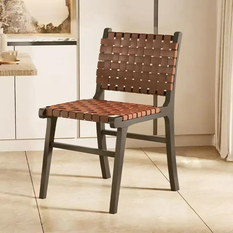 Nordic Wooden Rattan Lightweight Luxury Balcony Chair Rope-Woven Lazy Recliner Stylish Saddle Backrest Seat