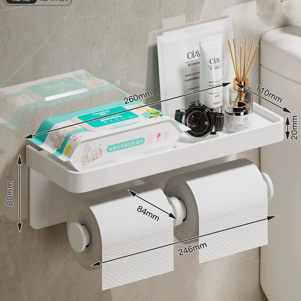 Gray Toilet Paper Holder with shelf Aluminum Black Tissue Paper Holder Milk Cream Paper Roll Holder With Phone Storage Shelf