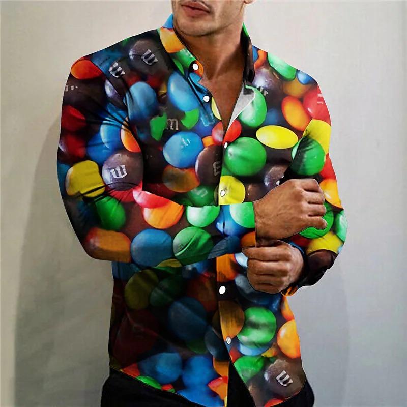 Men's Shirt Food Pattern Printed Lapel Pink Outdoor Street Long Sleeve Printed Clothing Garment Fashion Street Designer Casual
