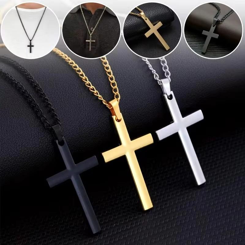 Unisex Stainless Steel Cross Pendant Necklace Punk Hip Hop Chain Vintage Crucifix Rosary Beads Charm Cool Gift for All