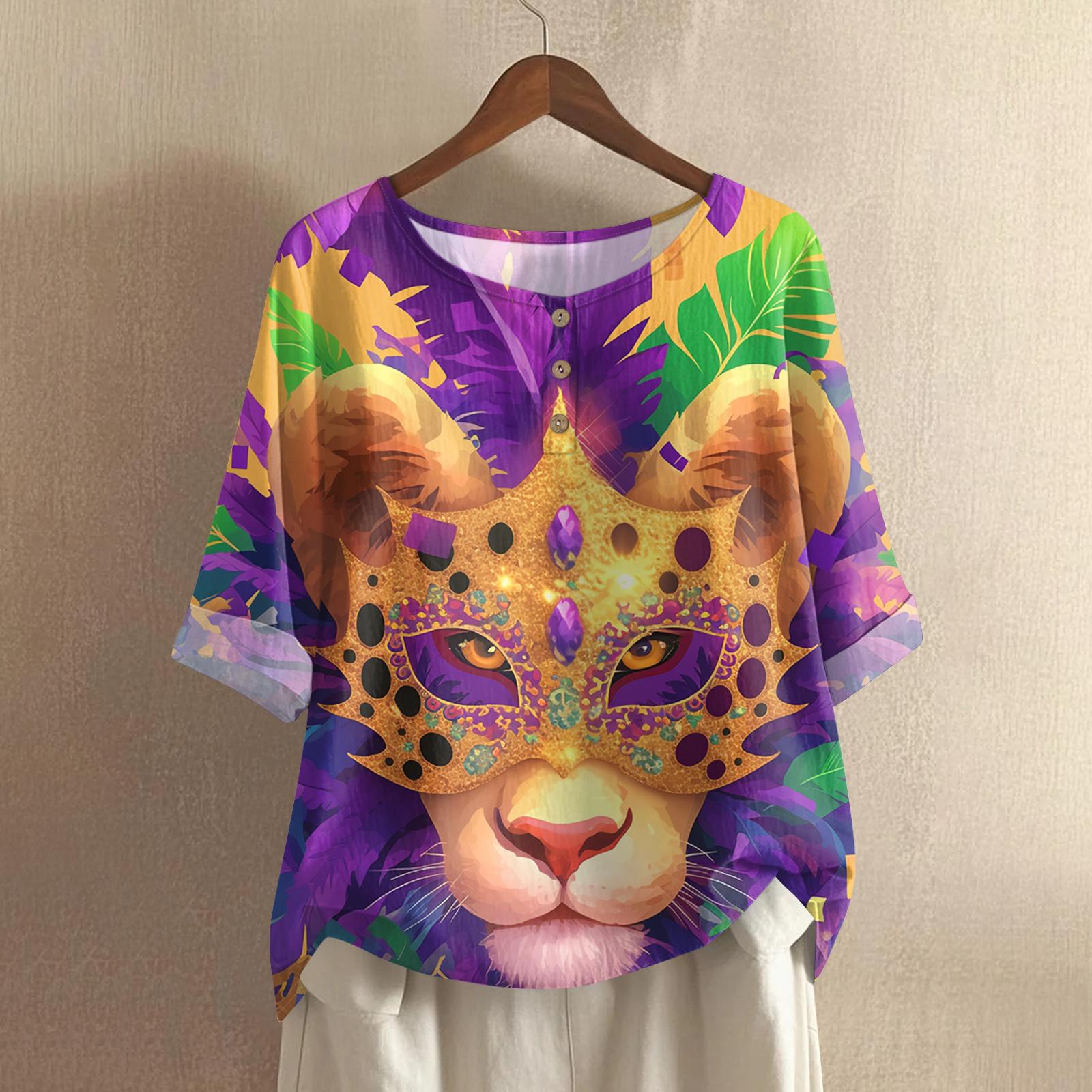 

Women s Fashionable And Casual Shirt Half Sleeve Round Neck Print Cotton And Linen Blouse Top XL жовтий