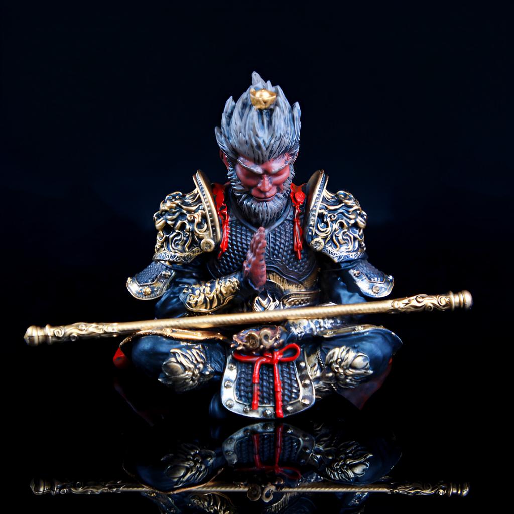 Vibrant Monkey King Figurine - 1 Set Hand-Painted Plastic Car Dashboard Ornament with Golden Hooped Staff