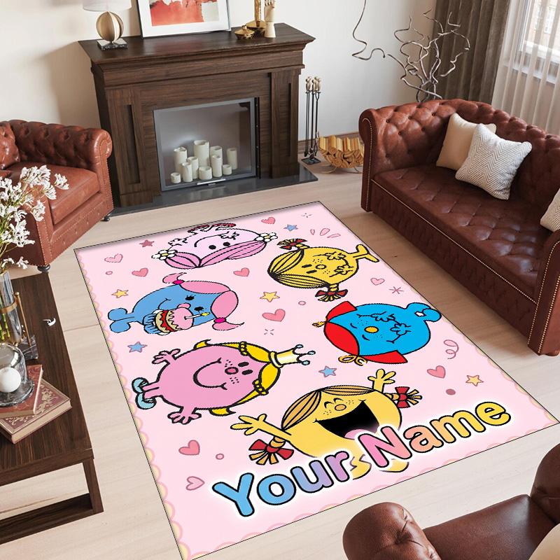 Personalized Crystal Velvet Carpet Custom Name Text,Mr. Men & Little Miss Anti Slip Area Rug For Home Decoration