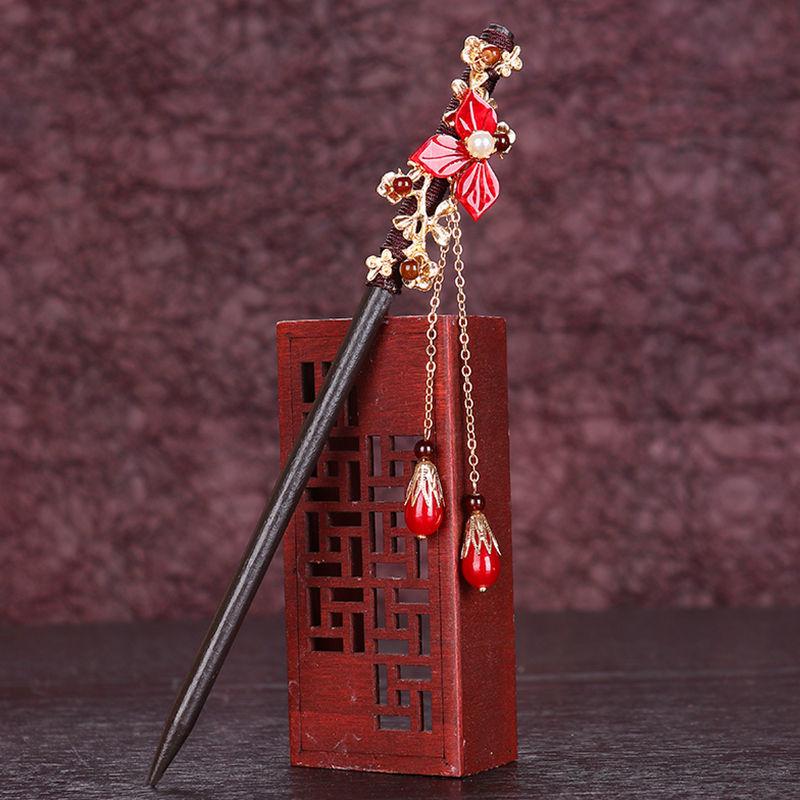 

Ebony Wood Tassel Hairpin - Women s Ancient Style Hanfu Bun Accessory