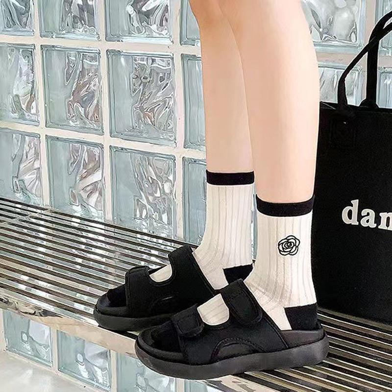 Autumn Women Socks Korean Style Lolita Camellia Sweet Socks Breathable Girls