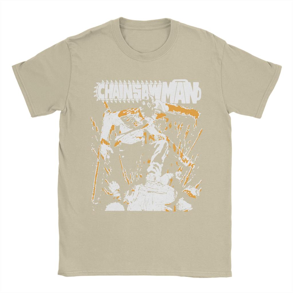 Chainsaw Man T-Shirt für Herren Humor Reine Baumwolle T-Shirts Rundhals Kurzarm T-Shirt Einzigartige Kleidung