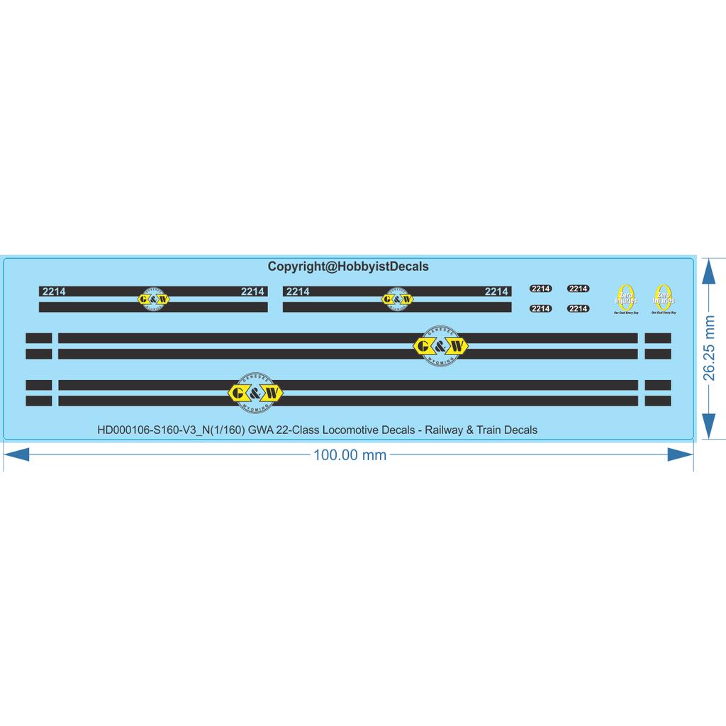 GWA 22-Class Locomotive Decals - HO (1/87) N (1/160) - Railway & Train Decals