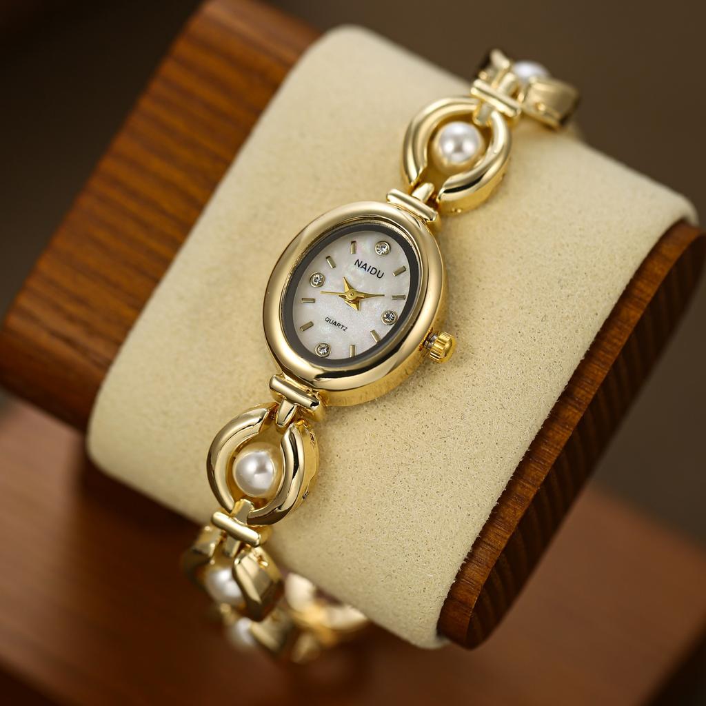 Original Pearl Strap Women's Watch Oval Quartz Wristwatch For Daily Wear Holiday Watches For Woman Fashion Bracelet Wristwatch