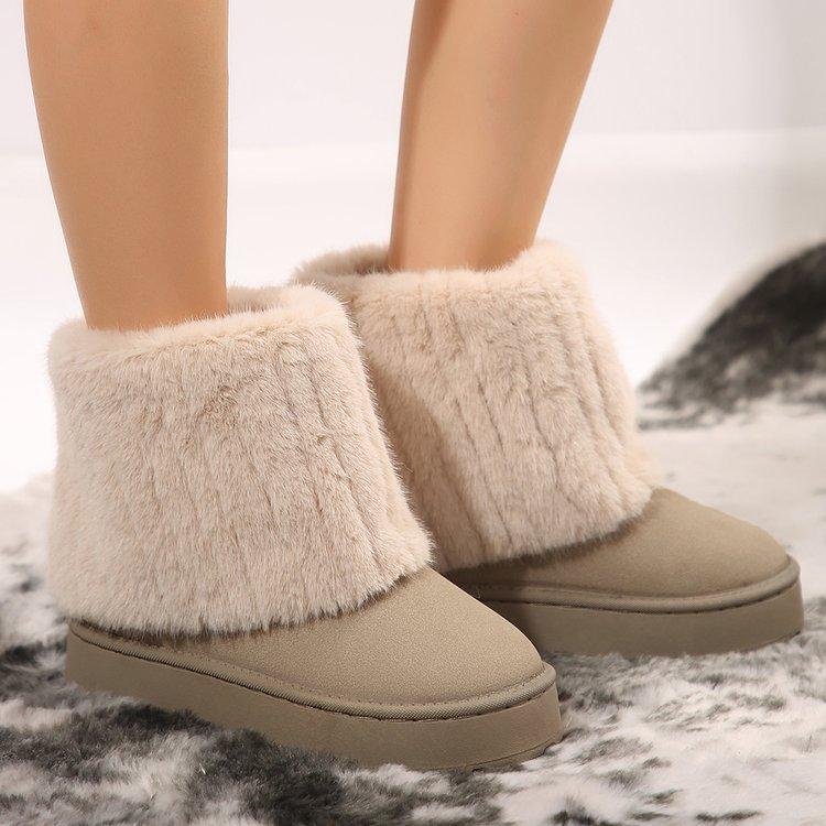 

Winter long tube women s fur integrated snow boots short hair fluffy flat-bottomed tube warm snow cotton shoes warm 43 хакі