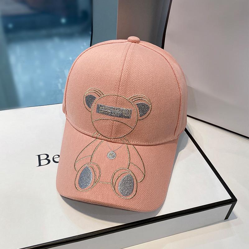 Korean Style Cute Teddy Bear Embroidery Women's Baseball Cap - Versatile Duckbill Sun Hat for Summer and Spring