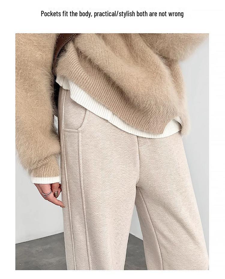 2025 Winter Women's Merino Wool Wide-Leg Velvet Pants - Petite, Thickened, Slim-Fit, Straight-Leg Design