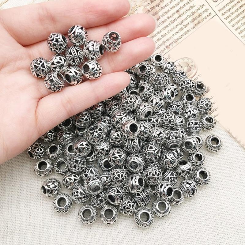 10Pieces European Style Spacer Beads with Large Holes Silver Round Spacer Beads Accessory for Creative Jewellery Making