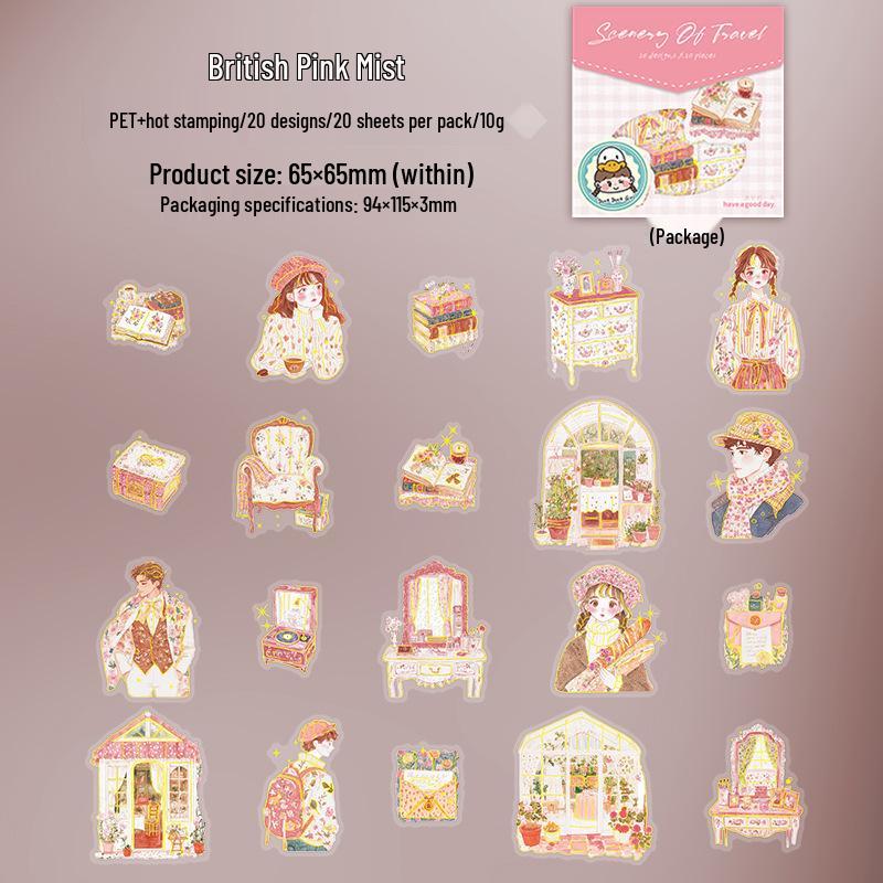 Beautiful Day Trip Scenery PET Sticker Pack: 6 Styles, 20 Sheets of Travel-Inspired Decorative Stickers