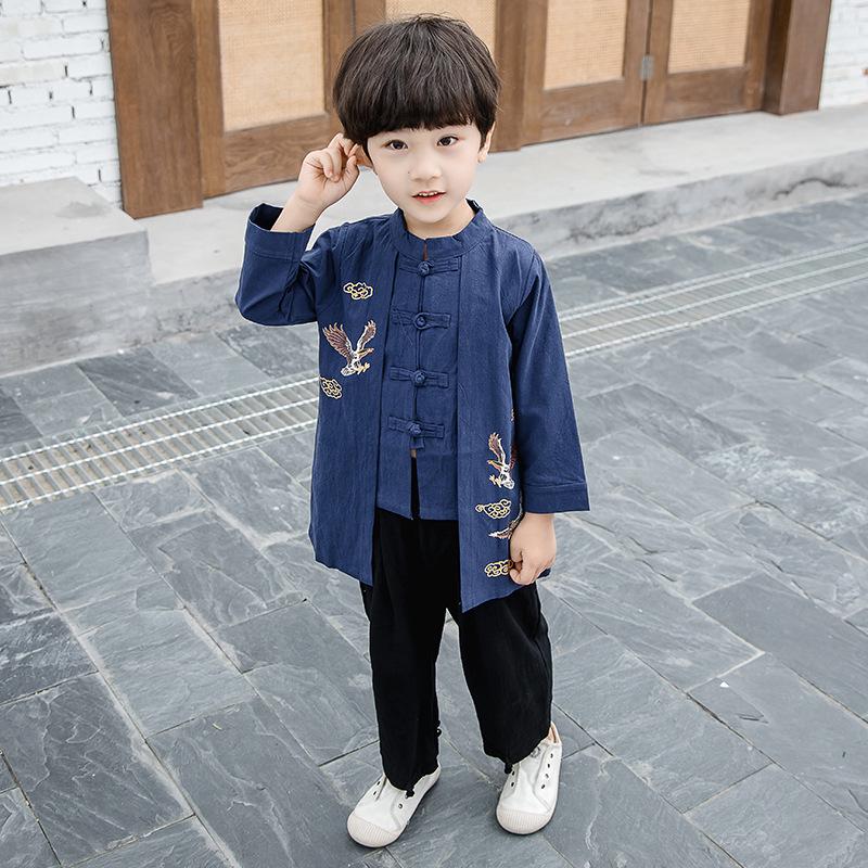 

2023 Children s Hanfu Costume Set - Cotton Linen Ethnic Style for Boys & Girls 110 cm темно-синий