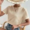 Ladies Summer Short Sleeve Round Collar Solid Color Loose Pullover Casual Knitted T Shirt Top