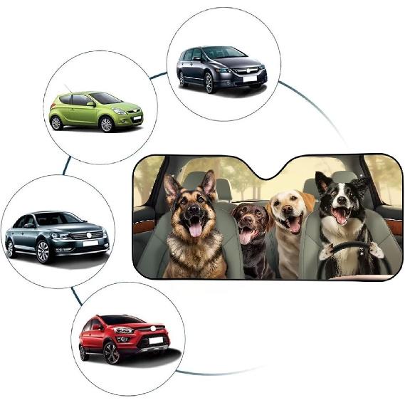 Talayituse Funny Family Dogs Print Windshield Sunshade for Car SUV Truck Foldable Uv Ray Reflector Front Window Sun Shade Visor Shield Cover