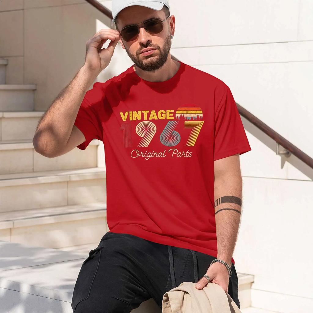 Vintage 1967, All Original Parts 2026 Fashion Heavyweight Hot Selling Retro Printed Pattern Fun Round Neck T-shirt for Daily