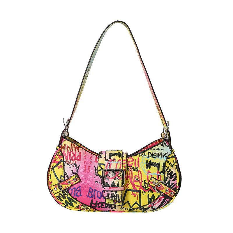 Internet-Berühmtheit Achseltasche 2025 neu Koreanische Version Mode Graffiti Buchstaben Umhängetasche ins Tide Damen Crossbody Knödeltasche