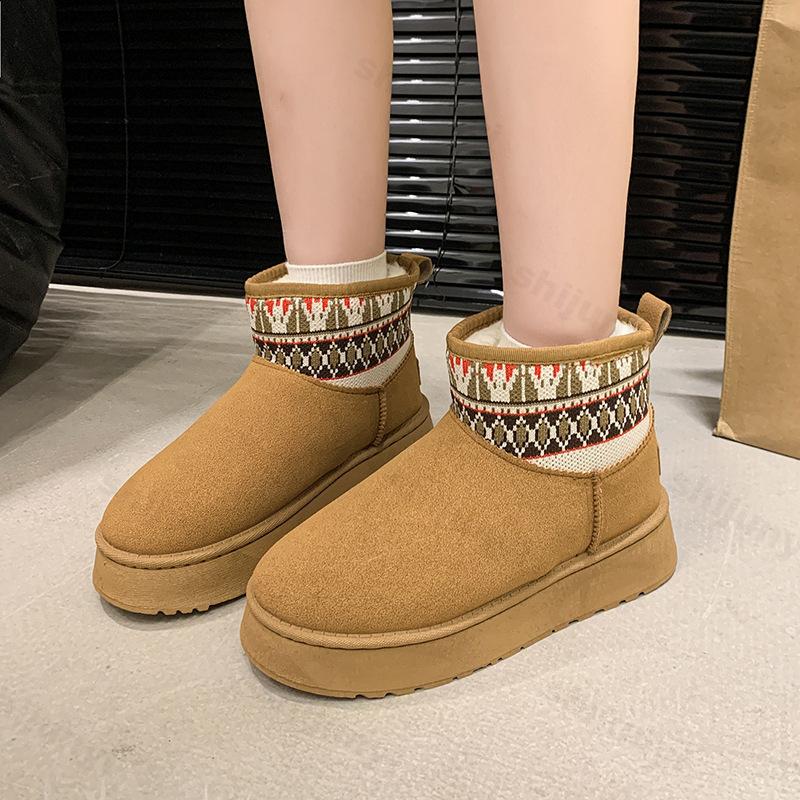 Fashion 2024 New Classic Thickened Fluff Women's Snow Boots Fashion Ethnic Style Warm Ankle Boots Women Winter Ladies Chunky Booties