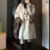Retro College Contrast Color Mid-length Woolen Coat for Women Small Korean Style Loose Slim Versatile Woolen Coat for Women