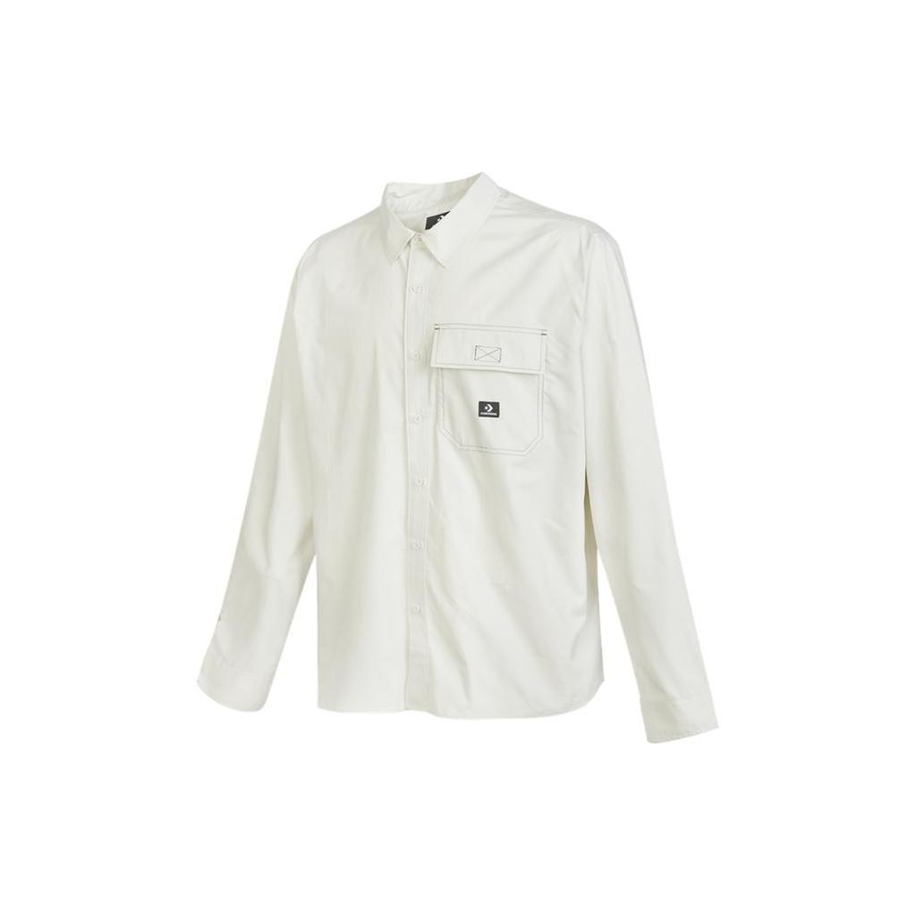 Converse WOVEN BUTTON DOWN Shirts Men's White Polo Collar Moderate Shirt 10023803-A02