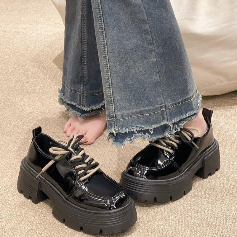 

Туфли на толстом каблуке и толстой подошве на шнуровке из маленькой кожи для женщин, новые модели весна-осень, плюс универсальные ретро одинарные туфли 40