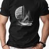 T-shirt Unisex alla Moda Casual Larga Sportiva in 100% Cotone Puro con Stampa di Barche Girocollo a Maniche Corte Top