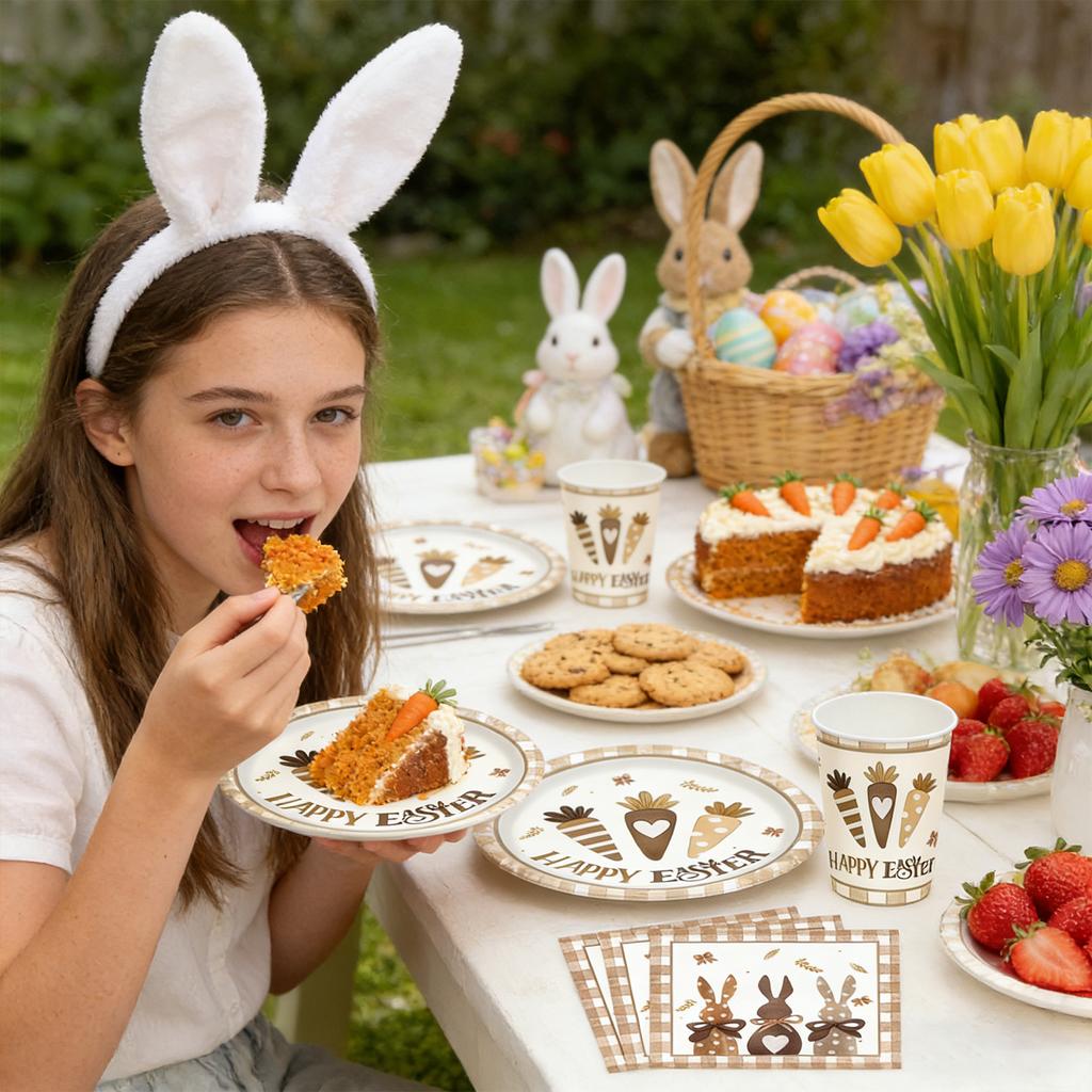 Happy Easter Easter Vintage Happy Easter Themed Disposable Paper Plates, Cups, And Napkins.