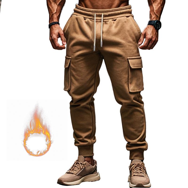 Neue Herbst- und Winter Herren Casual Cargo Hose mit Fleece Mehrfach-Taschen Hose Übergröße Sportliche Freizeit-Hose