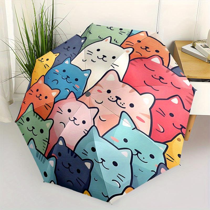 1pc Cat Pattern Automatic Umbrella   Auto Open/Close Folding Umbrella with  8 Rib Frame, 3 Fold Compact Umbrella for Men & Women