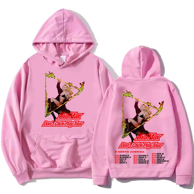 Ava Max Don’t Click Play Tour Hoodie Double Sided Concert Tour Dates Graphic Print Hooded Sweatshirt Pop Music Casual Streetwear Unisex Tops