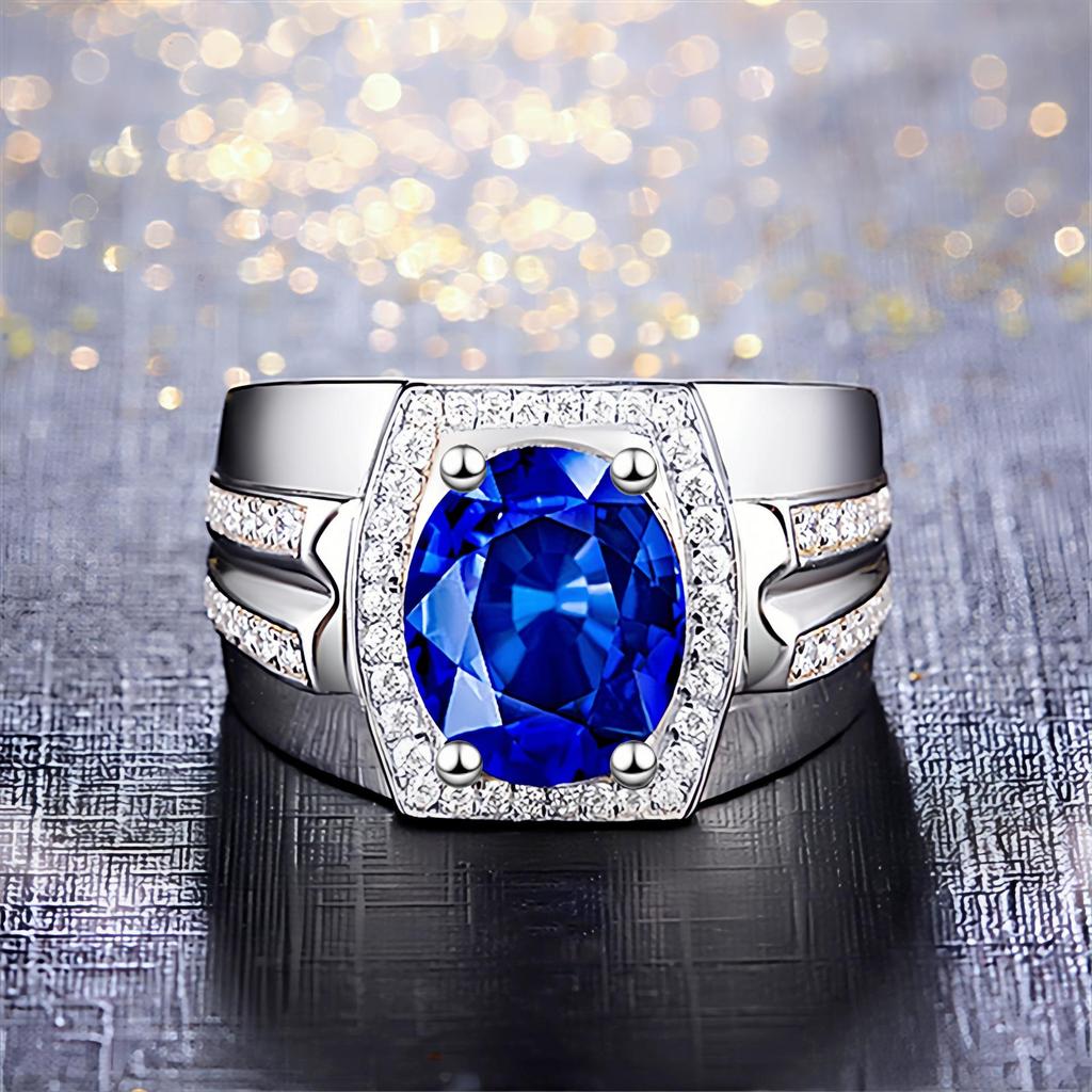 Heiß verkaufter Herrenring mit Diamant und Saphir - 18K Vergoldet