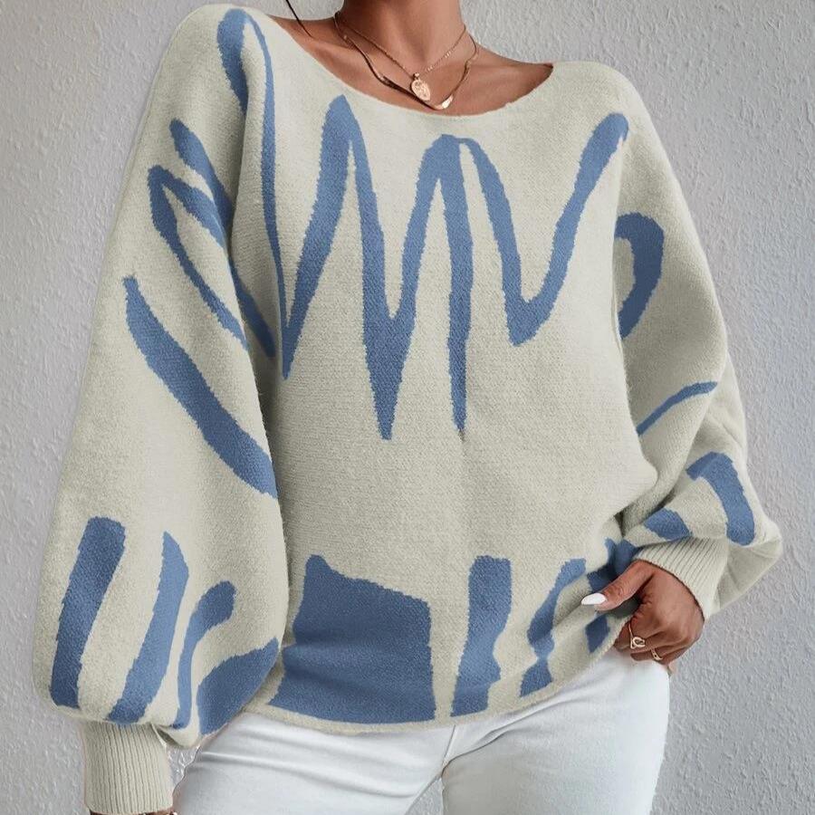 IHUASU Loose Pullover Knit Sweater Women Lantern Sleeve Design Sweater