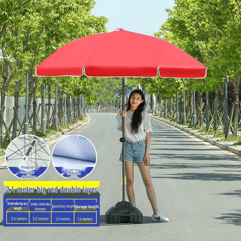 Großer Outdoor-Gewerbeschirm mit Doppelrippen - Sonnenschirm für Sonne, Werbung und Standnutzung