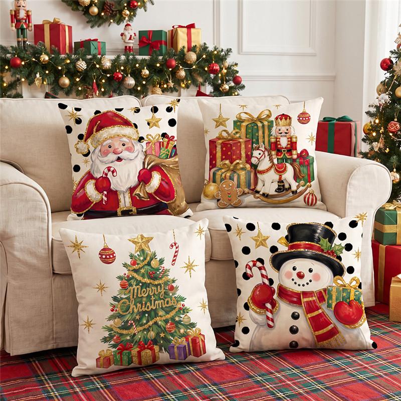 Christmas Throw Pillow Set - New Style Santa Claus, Snowman and Nutcracker Print Cushion Cover for Sofa Pillows