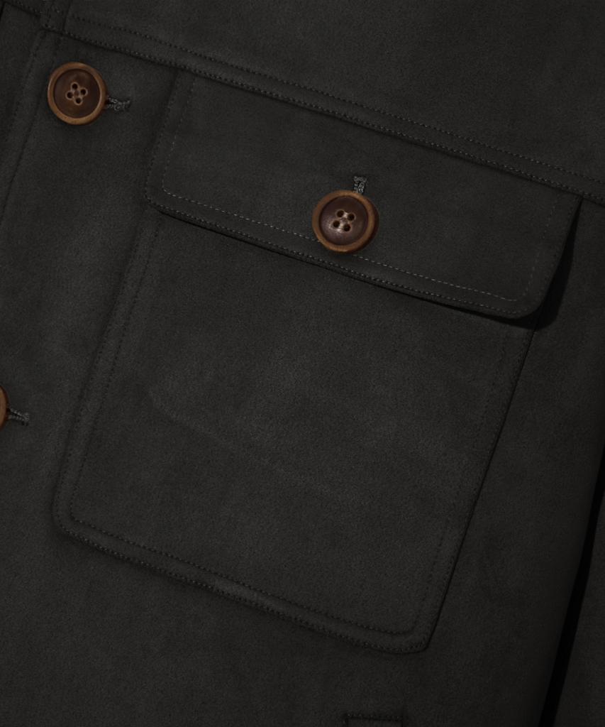 Trillion Two-Pocket Button Suede Bomber Jacket_Black